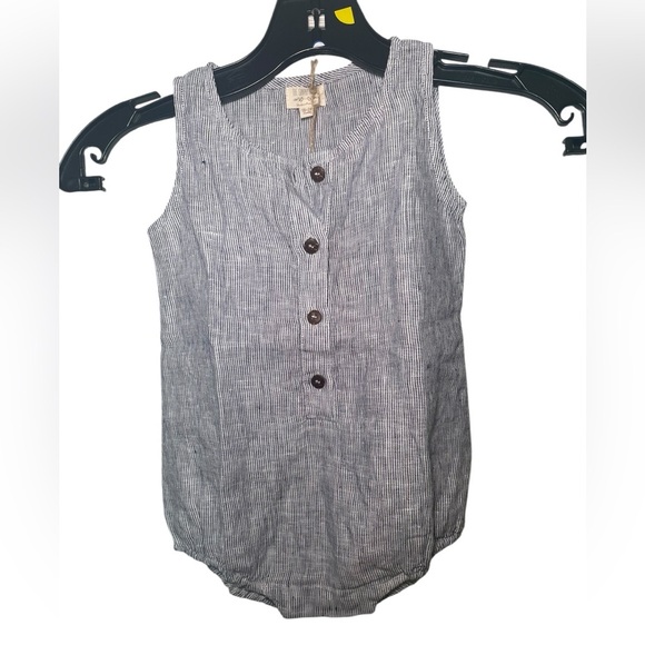 The Simple Folk French Stripe Blue White Linen Romper 18-24M NWT Organic Cotton - Picture 2 of 5